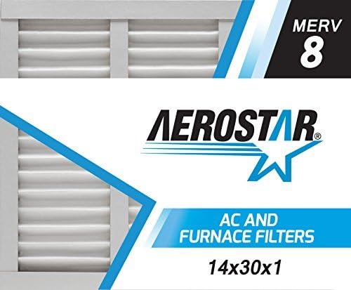 Aerostar 14x30x1 MERV 8 Pleated Air Filter, 6 Pack, AC Furnace Filters, HVAC Filter, Air Conditioner Filters, Heater Filters Replacement for Home (Actual Size: 13.875x29.875x0.75)