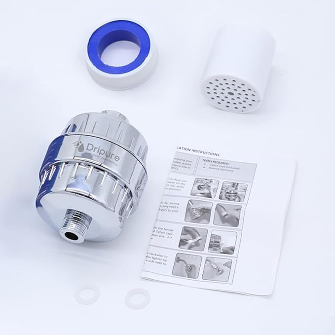 Universal Shower Filter, High Pressure Shower Filter Designed With Multi-Stage Filtration, Extra Replacement Cartridge Included, Compatible With Most Setups, Standard G1/2 Connection