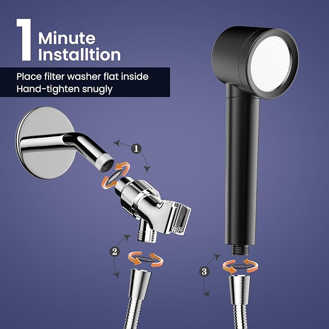Ion Drops Filtered Shower Head with Handheld, High Pressure Shower Heads with 3 Spray, Showerhead with Filters Hand held for Hard Water, Remove Chlorine, Reduces Dry Itchy Skin (Black)