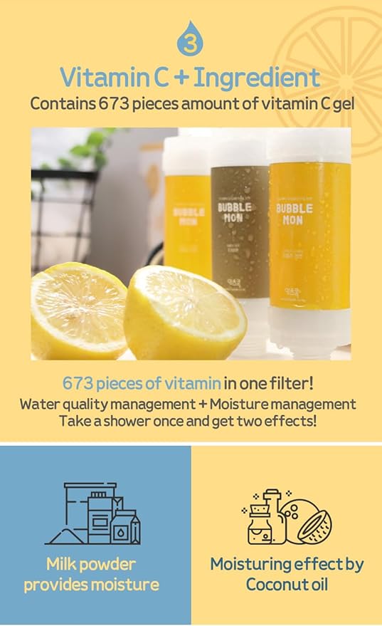 BUBBLEMON Vitamin Shower Filter (Lovely Lemon) Vitamin C Shower Filter Skin Moisturizing Skin Dry Protection Aroma Therapy Made in Korea