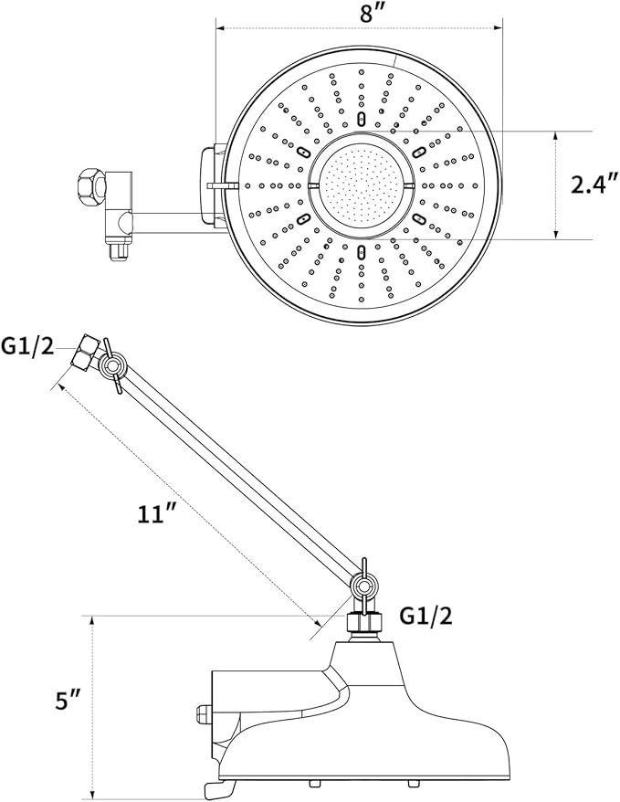 Filtered Shower Head with Extension Arm - EMBATHER 8 Inch Hign Output Showrhead with 3 Spray Settings, 18 Stage Filter for Hard Water, 11" Adjustable Arm, Brushed Nickel,Brass Swivel Ball Jiont