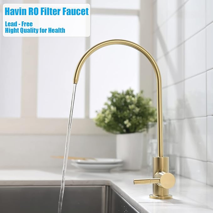 Havin Gold Drinking Water Faucet,Brushed Gold Reverse Osmosis Faucet,Water Filter Faucet for Kitchen Sink Use,Beverage Faucet,Lead-Free Stainless Steel(Brushed Gold)