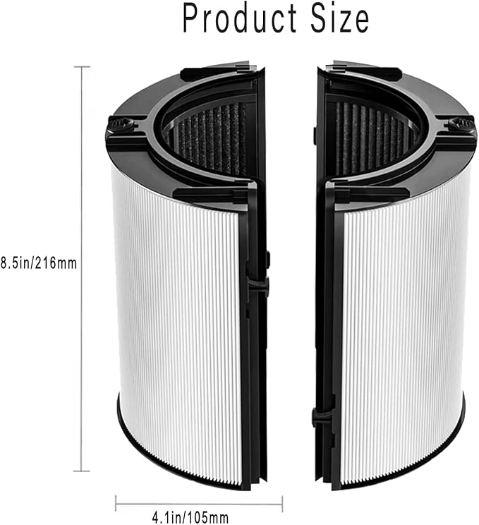 360° Combi Glass 2-in-1 HEPA+Carbon Replacement Filter for Dyson TP07 HP07 TP06 HP06 TP10 HP10 TP09 HP09 TP04 HP04 PH04 PH03 PH02 PH01 Air Purifier, H13 Grade True HEPA Pure Cool Hot Fan Filter, Black