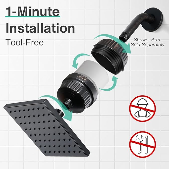 Cobbe High Pressure Filtered Shower Head Combo, Rain Shower Head with 20 Stage Shower Head Filter for Hard Water - Adjustable Replacement Remove Chlorine and Harmful Substances, ORB