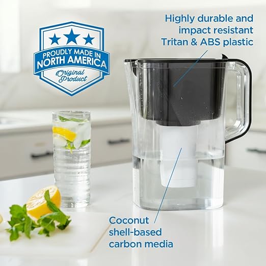 HOMEWATER 10-Cup Pitcher Filter (Black) – BPA-Free, High-Capacity 2.4L Pitcher with Fast-Flow Carbon Filter, Wide Mouth for Easy Pouring, Removable Filter Replacement, Locking Lid, and Dishwasher-Safe