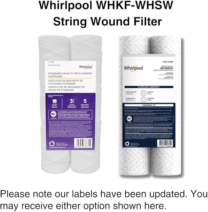 Whirlpool 35-Micron 10" x 2.5" String Wound Whole House Water Filters, NSF Certified Filtration Reduces Sediment for Well Water, WHKF-WHSW, 2-Pack