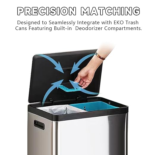 Trash Can Odor Absorbing Filter Refills for EKO Garbage Cans, Activated Charcoal Deodorizer, Strong Charcoal Odor Absorber, Pack of 12 Replacements