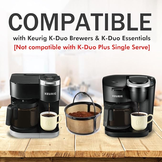 Reusable 8-12 Cup Basket Coffee Filter for K eurigKDuo Essentials and KDuo Brewers Machine, Replaces Disposable Coffee Paper Filters, BPA Free,2 Pack Refillable Coffee Filter
