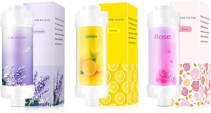 Vitamin C Shower Filter for Hard Water, Shower Head Filter to Chlorine Fluoride Sediment, Water Purifying Filtered Shower Head with Beads, Helps Dry Skin & Hair Loss, Easy Installation (Lemon)