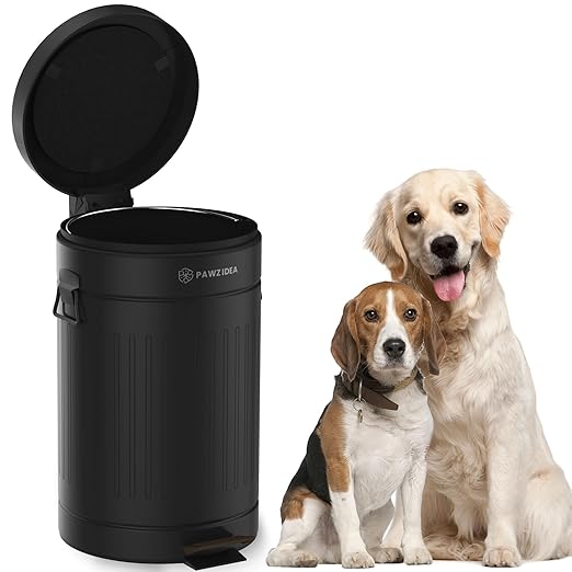 PAWZIDEA Dog Poop Trash Can Outside Odor Control, 3.1 Gallon Outdoor Trash Can with Lid, Waterproof Pet Waste Disposal Container, Small Poop Bin Step Garbage Can, 7.8in Activated Carbon Filter, Black