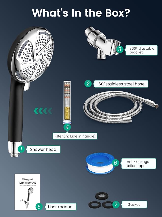Filtered Shower Head with Handheld, High Pressure 7 Mode, Anti-clog Nozzles, Built-in Power Wash to Clean Tub, Shower Head with Filters for Hard Water, Remove Chlorine - Reduce Dry Itchy Skin