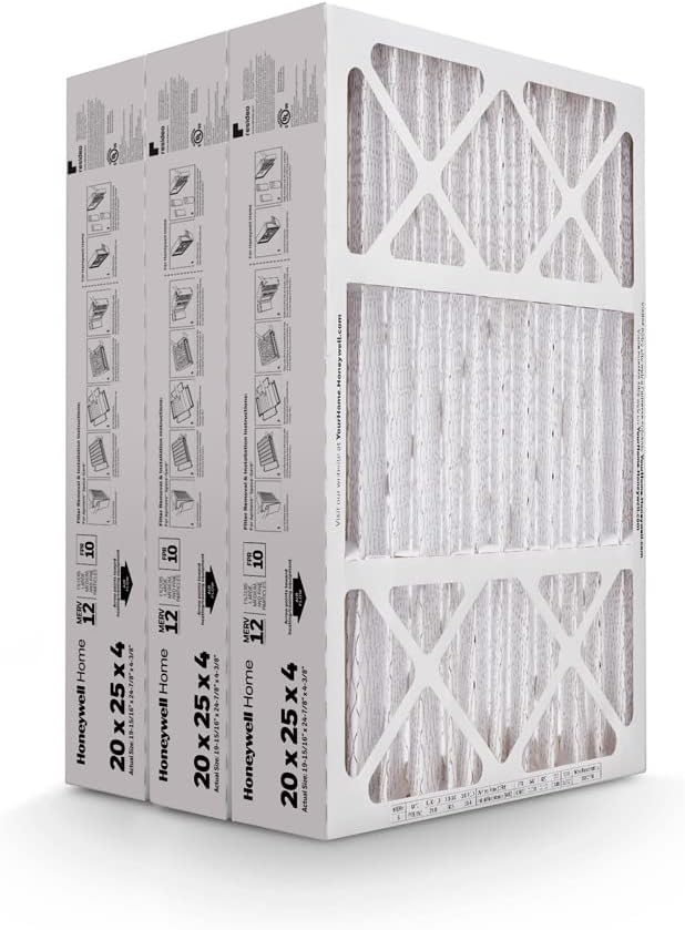 Honeywell Home 20x25x4 MERV 12, AC Furnace Air Filter, 3 PACK (CF200A1016-3PKAM) (Actual Dimensions: 19.9 x 24.9 x 4.38 in.)