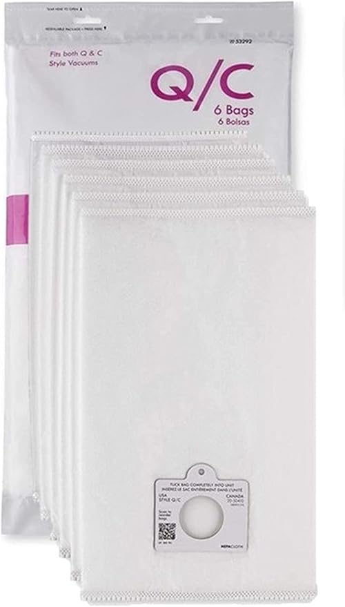 6 Style Q/C 53292 Hepa Filtration Bags. Compatible with Kenmore Elite, Intuition, Progressive, 200 400 600 700 800 Series Canister Vacuum Cleaners. Replaces Part # 5055 50104 50557 50558 53291 (white)