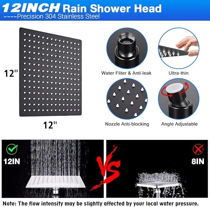 Matte Black Shower Head with Filters 12" Rain Shower Head with Handheld Spray Dual Shower Filter Head for Hard Water, Showerhead Combo with 10 Setting Handheld Built-in 2 Power Wash, Extra Cartridges