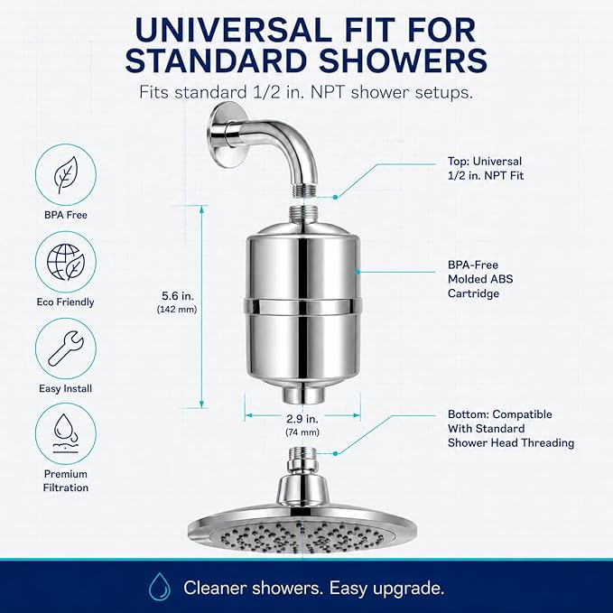 Crystal Quest Shower Filter, Shower Head Filter for Hard Water, Shower Water Filter Removes Chlorine, Chloramines & VOCs, Filter Shower Head, Improves Skin & Hair, Long-Lasting - ISO Certified, Chrome