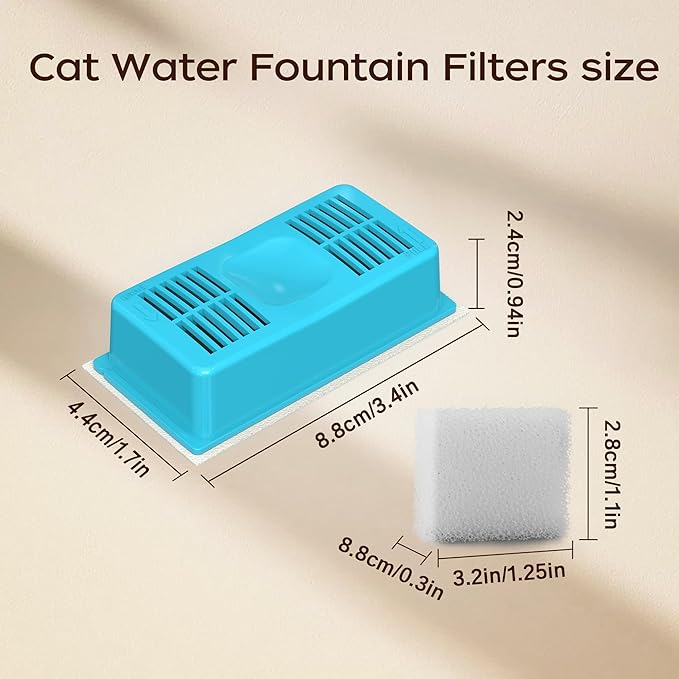 Cat Water Fountain Filter Replacement: 6 Cat Fountain Filter - Contains 3 Carbon Filters & 3 Foam Filters - Suitable for JLVDXN 2.2L/74oz Stainless Steel Cat Fountain