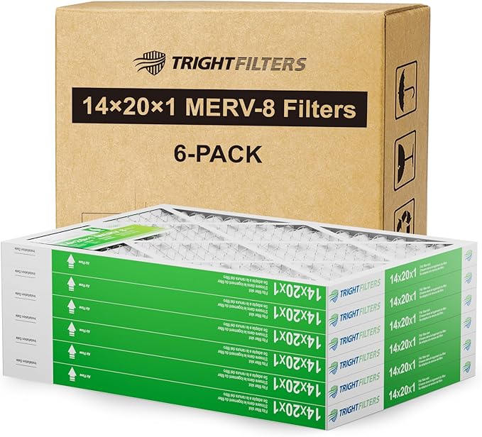 TRIGHTFILTERS 14x20x1 Air Filter 6 Pack, Durable MERV 8 Pleated Home HVAC AC Furnace Filters, Lightweight Compact Air Conditioner Filter Replacement