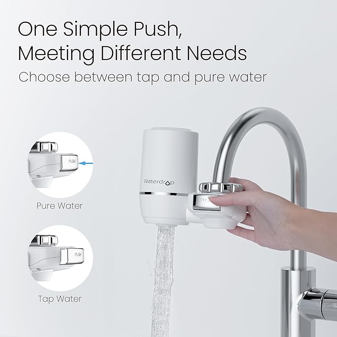 Waterdrop FC-02 Faucet Water Filter for Skin Care, Bathroom Sink Filter, NSF Certified Faucet 0.01ฮผm Ultra-Filtration Water Filter, Reduces Chlorine Lead-Free Material, 320 Gallons, White, 1 Filter