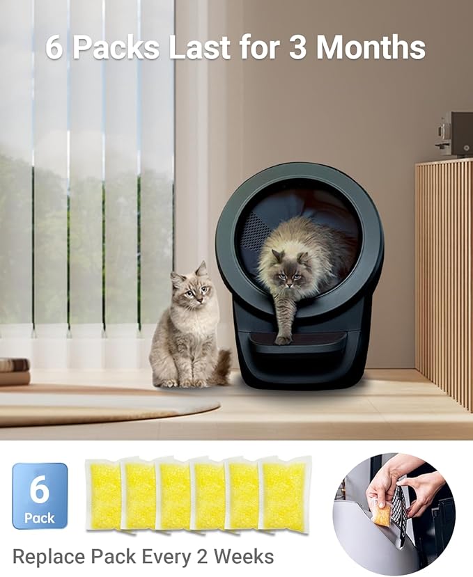 6 Pcs Cat Litter Box Deodorizer Refills Compatible with Whisker OdorTrap Pod Litter Robot 4 Accessories Filter, Eliminates Odors, Litter Box Odor Eliminator (Lemon Scent)