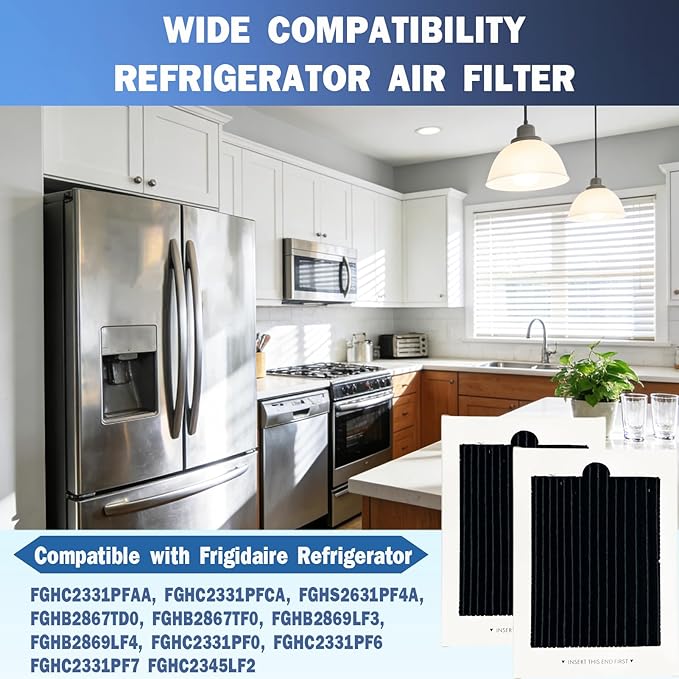 4 Pcs Refrigerator Air Filter Replacement for Frigidaire FGHC2331PFAA, FGHC2331PFCA, FGHS2631PF4A, FGHB2867TD0, FGHB2867TF0, FGHB2869LF3, FGHB2869LF4, FGHC2331PF0, FGHC2331PF6 FGHC2331PF7 FGHC2345LF2