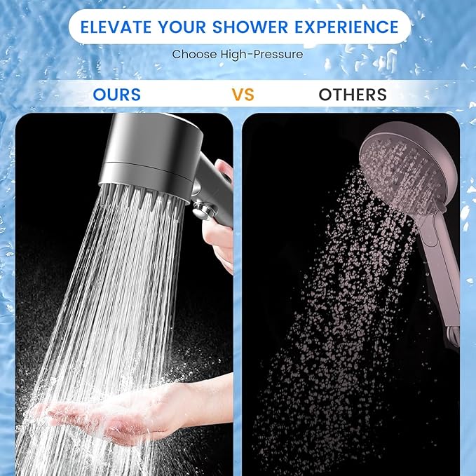 PWERAN Filtered Shower Head with Handheld, 3+1 Spray Modes High Pressure Shower Head with 3-PCS Filters for Hard Water Remove Chlorine, Detachable Showerhead with ON/OFF Switch for Pet Bath