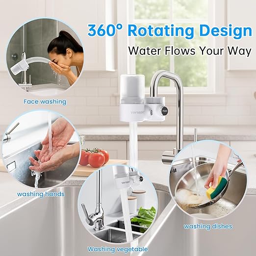 Vortopt 360°Rotating Water Filter Faucet,Ultra Filtration NSF/ANSI 42 Certified,Reduces 99% Chlorine,Odor,400 Gallons,Fits Most Standard Bathroom Sink Filter,T6-UF-White.