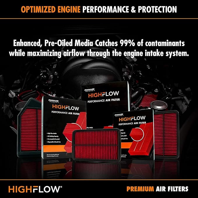 HIGHFLOW High Performance, Pre-Oiled Disposable Engine Air Filter PA99365X | Fits 2019-2025 Subaru Forester, 2018-2025 Crosstrek, 2020-2025 Outback, 2019-2025 Ascent, 2017-2025 Impreza