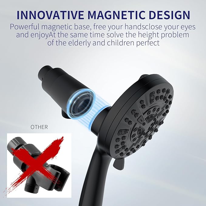 Filtered Shower Head with Handheld - 9 Spray Modes High Pressure Handheld Shower with Filter Spray Combo, Magnetic Shower Heads, With 60-Inch Long Hose(Matte black)