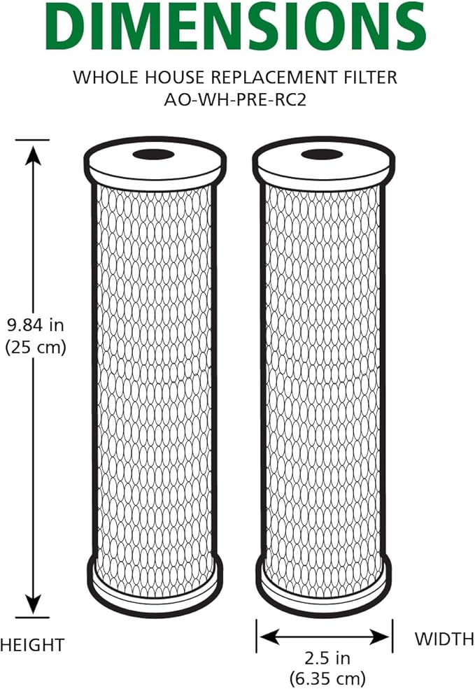 AO Smith 2.5"x10" 5 Micron Carbon Block Sediment Water Filter Replacement Cartridge - 2 Pack - NSF/ANSI 42 Certified - For Whole House Filtration Systems - AO-WH-PRE-RC2