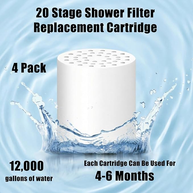 4 Pack 20 Stage Shower Filter Replacement Cartridge to Remove Chlorine Fluoride Heavy Metal, Shower Cartridge Filter for Hard Water, High Output Water Softener for Skin & Hair Healthy