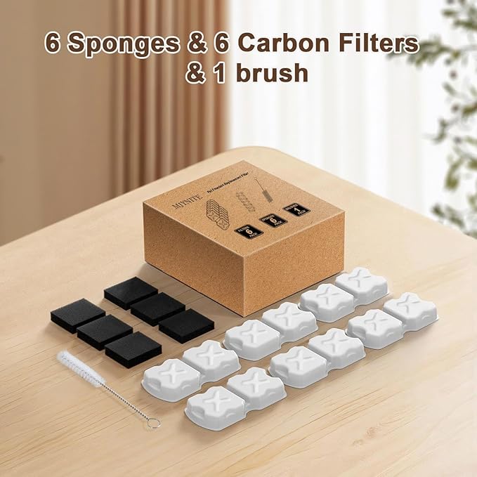 Cat Water Fountain Filter Replacement Kit - 6 Cat Fountain Filters, 6 Sponges & 1 Brush, Compatible with Stainless Steel Pet Fountains