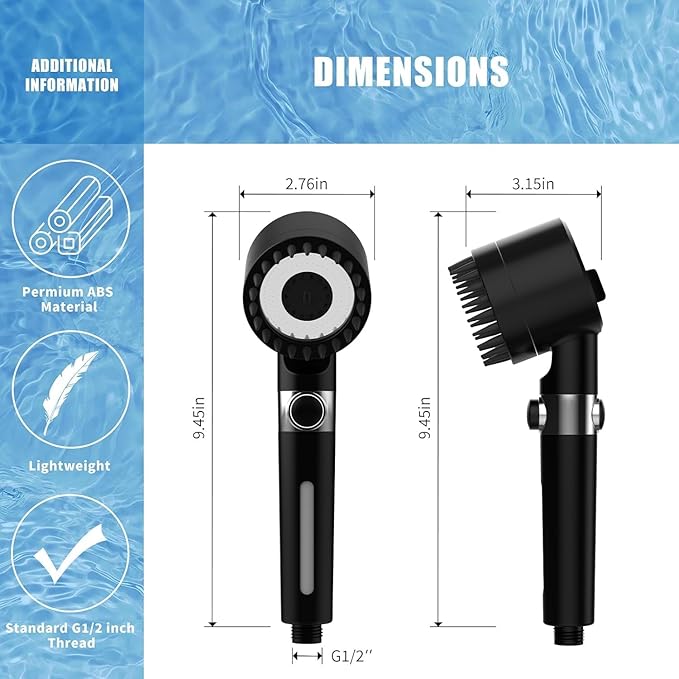 PWERAN Filtered Shower Head with Handheld, 3+1 Spray Modes High Pressure Shower Head with 3-PCS Filters for Hard Water Remove Chlorine, Detachable Showerhead with ON/OFF Switch for Pet Bath (Black)