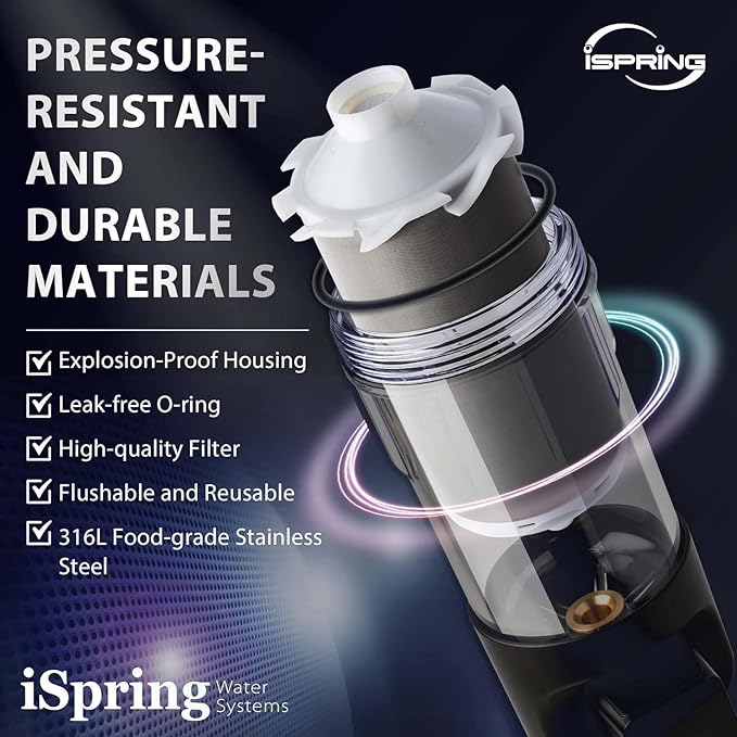 iSpring WSP500ARJ-BP Whole House Water Filter System Prefilter, Auto Flushing Spin Down Sediment Filter for Well Water, Integrated Bypass, 4-Mode Touch-Screen, Reusable, Jumbo Size, 500 Micron
