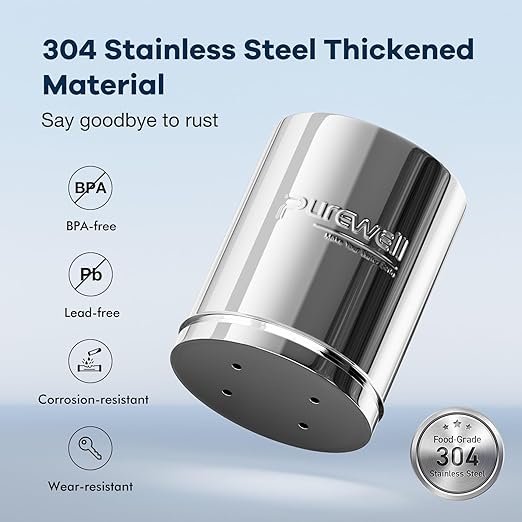 Purewell 3.5G Family-Sized Gravity Water Filter System, 3-Stage 0.01μm Ultra-Filtration Stainless Steel Countertop System with 4 Filters and Stand, Reduce 99% Chlorine, PW-3.5G