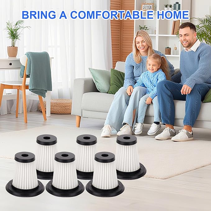 6 Pack Filter Replacement Compatible with MONOZEL VC026, SWMRDN VC007, Dormzie VC029, SIMWAL SV01 Cordless Handheld Vacuum Cleaner, Washable Filters Accessories Part