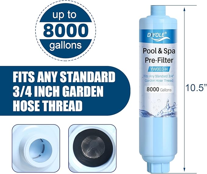 Garden Hose Filter for Filling Pool,Garden Hose Filter for Filling Hot Tub/Spa, Greatly Reduces Sediment, Chlorine, Heavy Metals and Odors, Standard 3/4" Garden Hose Thread (1 pack)