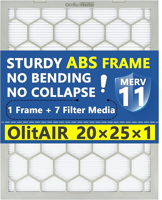 20x25x1 MERV 11 Air Filter,AC Furnace Air Filter,Reusable ABS Plastic Frame, 7 Pack Replaceable Filter Media (Actual Size: 19 3/4" x 24 3/4" x 3/4")