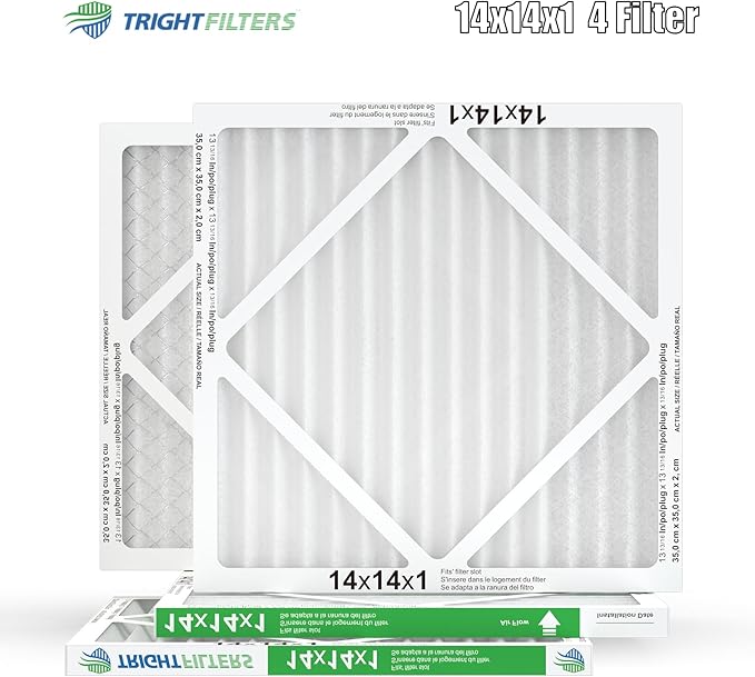 TRIGHTFILTERS 14x14x1 Air Filter 4 Pack, MERV 8 Pleated Dust Defense Air Filters Replacement Air Conditioner HVAC AC Furnace Filter, Durable and Lightweight