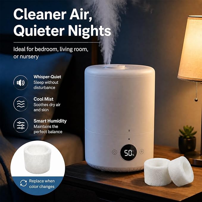 50-Pack Top Fill Humidifier Replacement Filters Compatible with Levoit Humidifier Models Classic160, Dual150, Dual200S, Classic300S, LV600S, OasisMist 450S, Superior 6000S