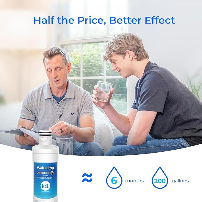 Waterdrop Alkaline LT1000PC ADQ747935 Replacement for LGยฎ LT1000Pยฎ/PC/PCS ThinQยฎ Refrigerator Water Filter, LFXS26973S, LMXS28626S, LMWS27626S, LFXS28596S, LFXS26596S, Enhance PH, 3 Filters