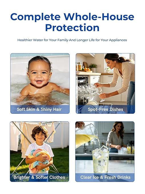 3-Stage Whole House Water Filter System, PFAS Reduction, 20x4.5 Inch, Includes PP, CTO & PFAS Carbon Block, 1" NPT Brass Ports, Drain Valves, Wrench & Install Kit