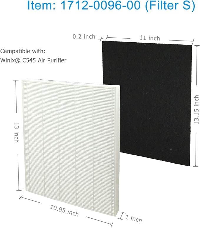 C545 True HEPA Replacement Filter S, Made in Taiwan, Compatible with Winix C545 Air Purifier, S Filter 1712-0096-00, 2 H13 Grade True HEPA + 8 Activated Carbon Filters