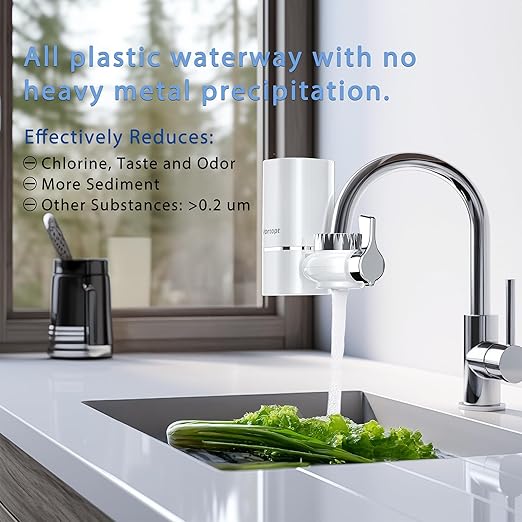 Vortopt Advanced Sink Faucet Filter,NSF Certified Faucet Installation System,400 Gallon Capacity,Can Reduce 99% Chlorine and Odors,with 1 Water Filter(T1-White)