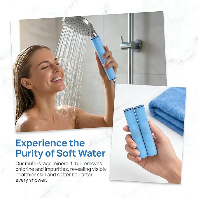 Shower Head Filter Replacement Cartridge, Multi-Stage Longest Lasting High Output Universal Shower Filter Reduces Chlorine, Hard Water Heavy Metals & Sediments (2Pack)