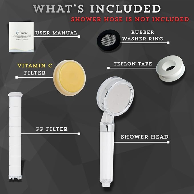 Filtered Shower Head for Hard Water - High Pressure, Removes Chlorine & Impurities - Vitamin C & PP Dual Filter for Dry Skin & Hair - Handheld Spa System, Clear