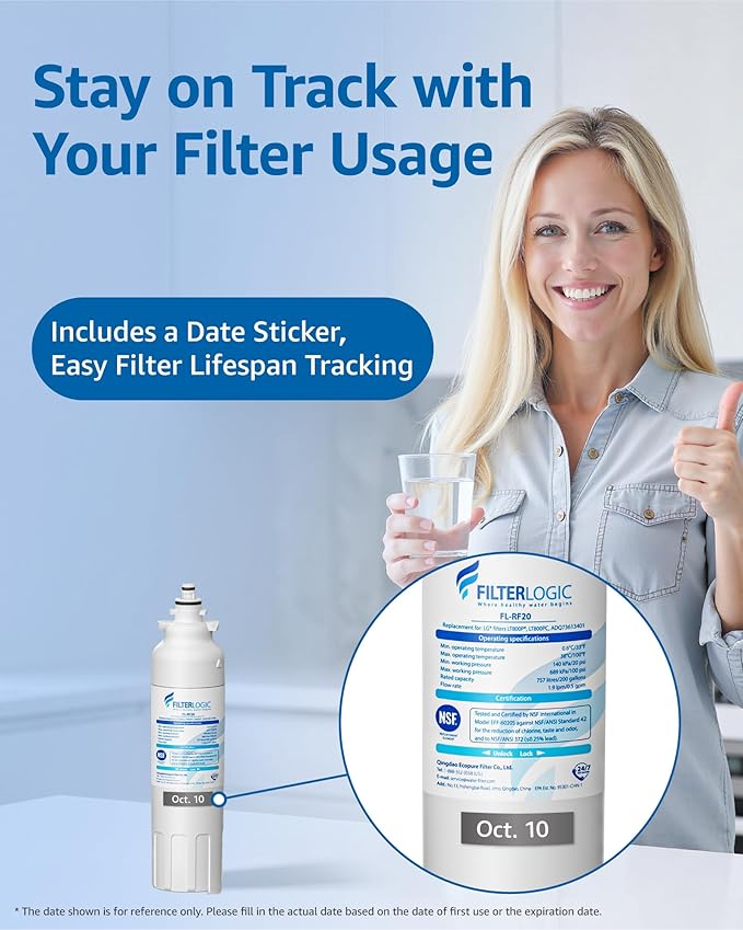 Filterlogic ADQ73613401 Refrigerator Water Filter and Air Filter, Replacement for LG® LT800P®, ADQ736134, ADQ73613402, LSXS26326S, LSXS26366S, LMXS30776S, Kenmore 46-9490 and LT120F®, 3 Combo
