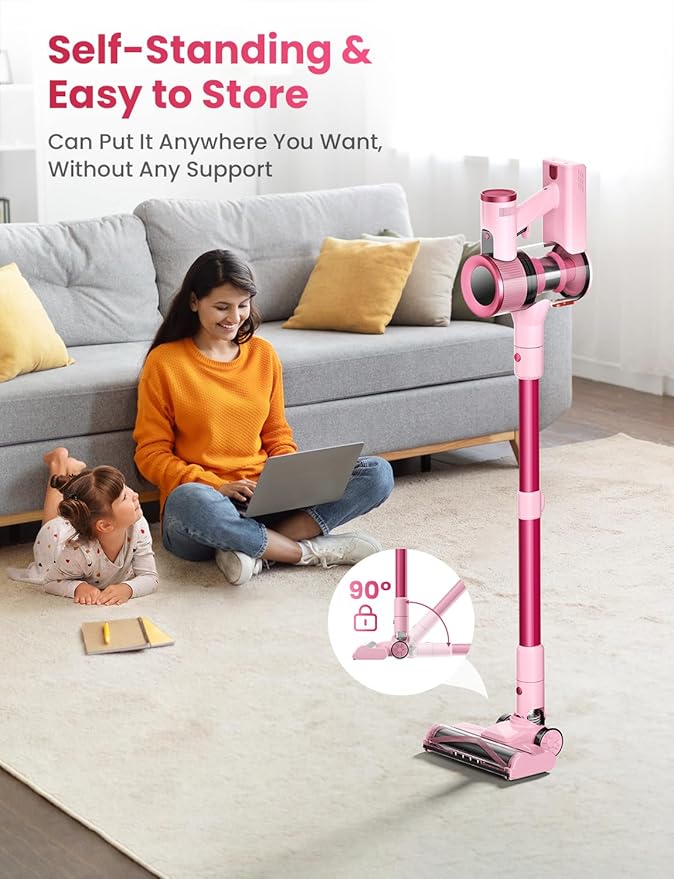 Dzaki Cordless Stick Vacuum Cleaner, 50KPa Brushless Motor Vacuum with Anti-Tangle, LED Display, 55-Min Runtime & Detachable Battery for Pet Hair, Carpet & Hardwood Floors