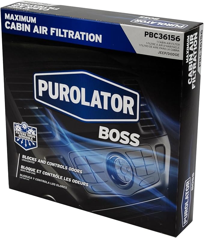 Purolator PBC36156 PurolatorBOSS Premium Cabin Air Filter with Febreze Freshness fits Select Dodge and Jeep