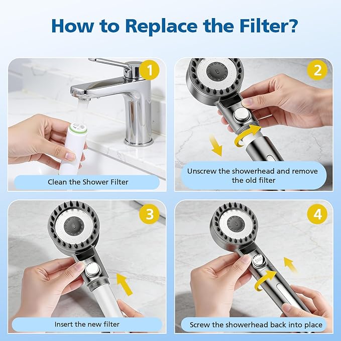 Shower Filter Compatible with PWERAN Handheld Shower Head, 9 Stage Replacement Filters for Hard Water, High Efficiency Filtrat-ion for Chlorine and Harmful Substances, 4 Pack