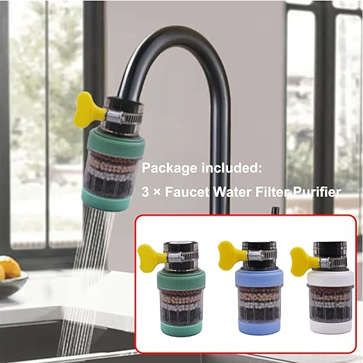 3 Pack Faucet Mount Filters,Purifier Kitchen Tap Filtration for Kitchen,Faucet Water Filter for Home Bathroom with Activated Carbon Removes Chlorine Fluoride Heavy Metals Hard Water (Random Color)